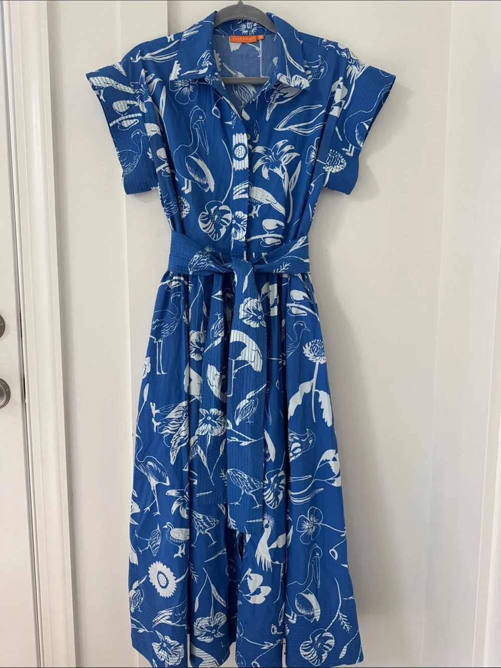 Oliphant Blue Audubon Belted Shirt Dress M - Picture 2 of 12